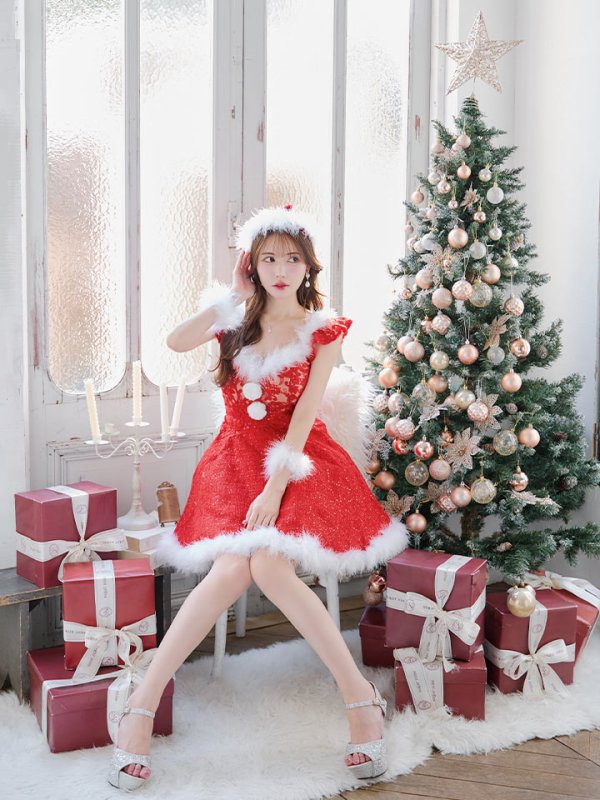 画像8: SALE!【サンタコス 4点セット】【S-XLサイズ/1カラー】ショートフリルスリーブ/ ツイードフレアサンタ[YMT]