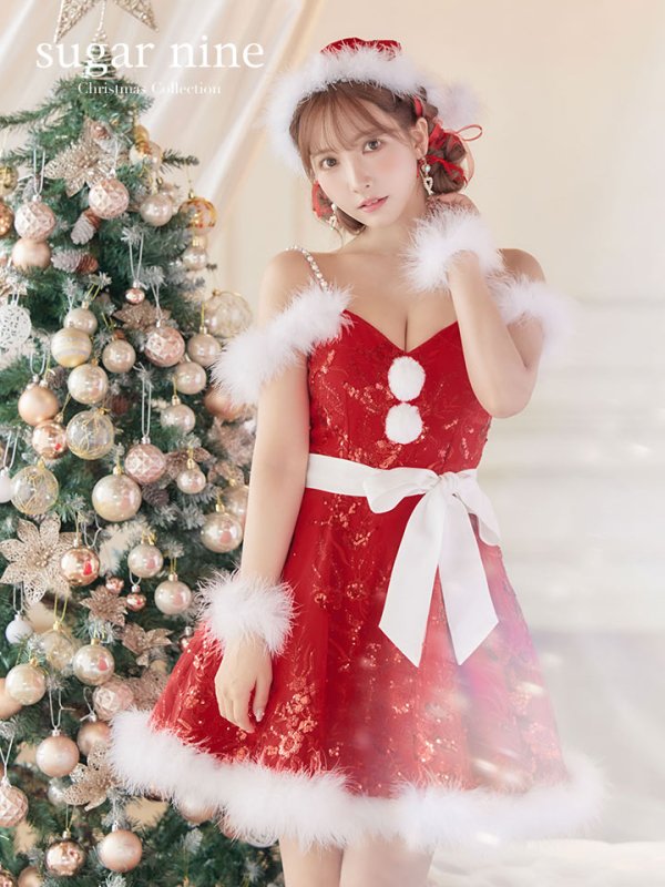 画像4: SALE!ファーショルダー/ スパンコール刺繍フレアサンタ【sugar nine サンタコス 5点セット】【S-XLサイズ/2カラー】[YMT]
