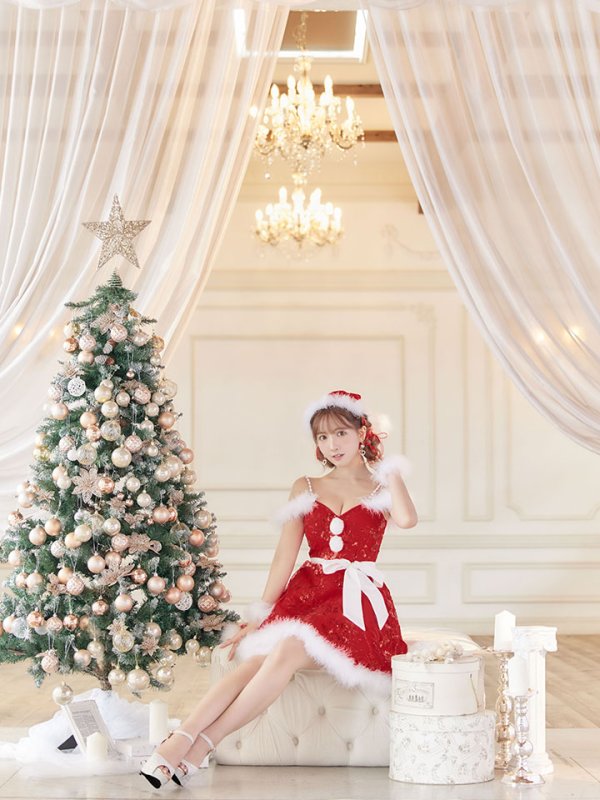 画像9: SALE!ファーショルダー/ スパンコール刺繍フレアサンタ【sugar nine サンタコス 5点セット】【S-XLサイズ/2カラー】[YMT]