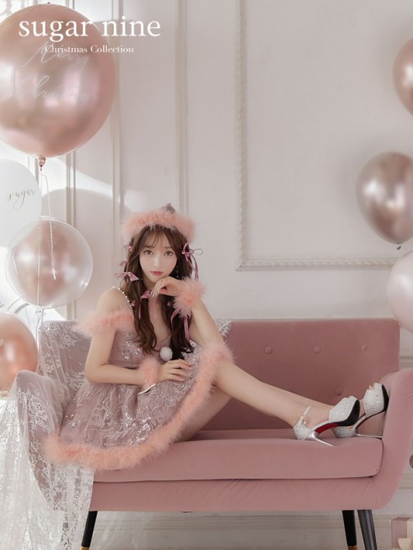 画像3: SALE!ファーショルダー/ スパンコール刺繍フレアサンタ【sugar nine サンタコス 5点セット】【S-XLサイズ/2カラー】[YMT]