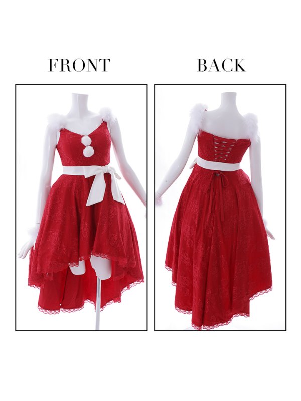 画像14: 【ノベルティ対象】【即日発送】総レース/ ファーショルダー/ ショートインロングフレアサンタ【sugar nine サンタコス 5点セット】【S-Lサイズ/2カラー】[YMT]