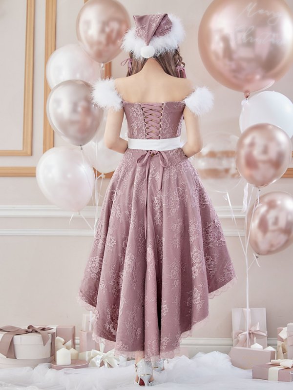 画像6: 【ノベルティ対象】【即日発送】総レース/ ファーショルダー/ ショートインロングフレアサンタ【sugar nine サンタコス 5点セット】【S-Lサイズ/2カラー】[YMT]