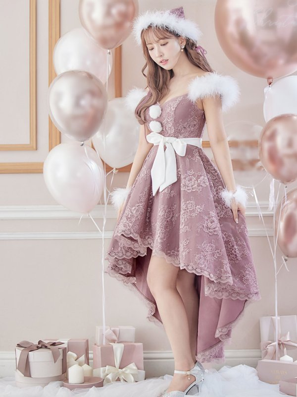 画像7: 【ノベルティ対象】【即日発送】総レース/ ファーショルダー/ ショートインロングフレアサンタ【sugar nine サンタコス 5点セット】【S-Lサイズ/2カラー】[YMT]