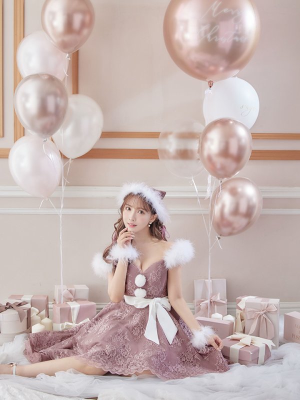 画像8: 【ノベルティ対象】【即日発送】総レース/ ファーショルダー/ ショートインロングフレアサンタ【sugar nine サンタコス 5点セット】【S-Lサイズ/2カラー】[YMT]