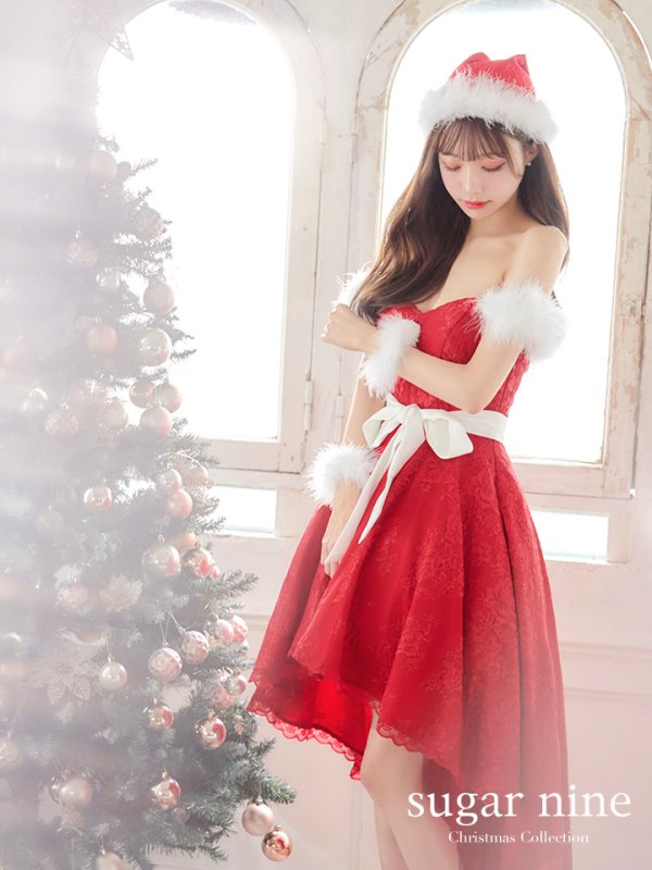 画像3: 【ノベルティ対象】【即日発送】総レース/ ファーショルダー/ ショートインロングフレアサンタ【sugar nine サンタコス 5点セット】【S-Lサイズ/2カラー】[YMT]