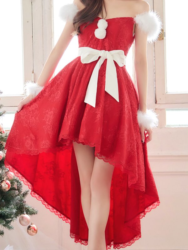 画像4: 【ノベルティ対象】【即日発送】総レース/ ファーショルダー/ ショートインロングフレアサンタ【sugar nine サンタコス 5点セット】【S-Lサイズ/2カラー】[YMT]