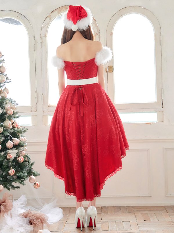 画像6: 【ノベルティ対象】【即日発送】総レース/ ファーショルダー/ ショートインロングフレアサンタ【sugar nine サンタコス 5点セット】【S-Lサイズ/2カラー】[YMT]