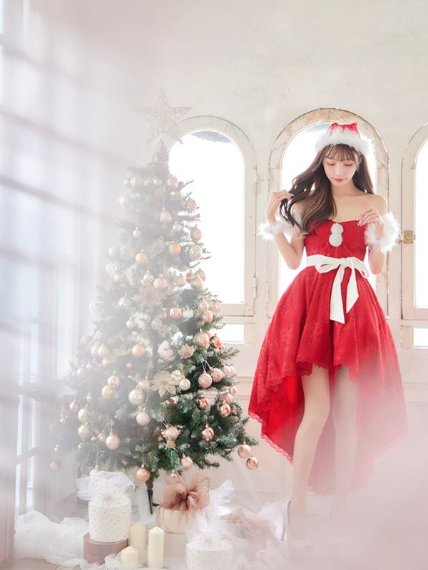 画像7: 【ノベルティ対象】【即日発送】総レース/ ファーショルダー/ ショートインロングフレアサンタ【sugar nine サンタコス 5点セット】【S-Lサイズ/2カラー】[YMT]