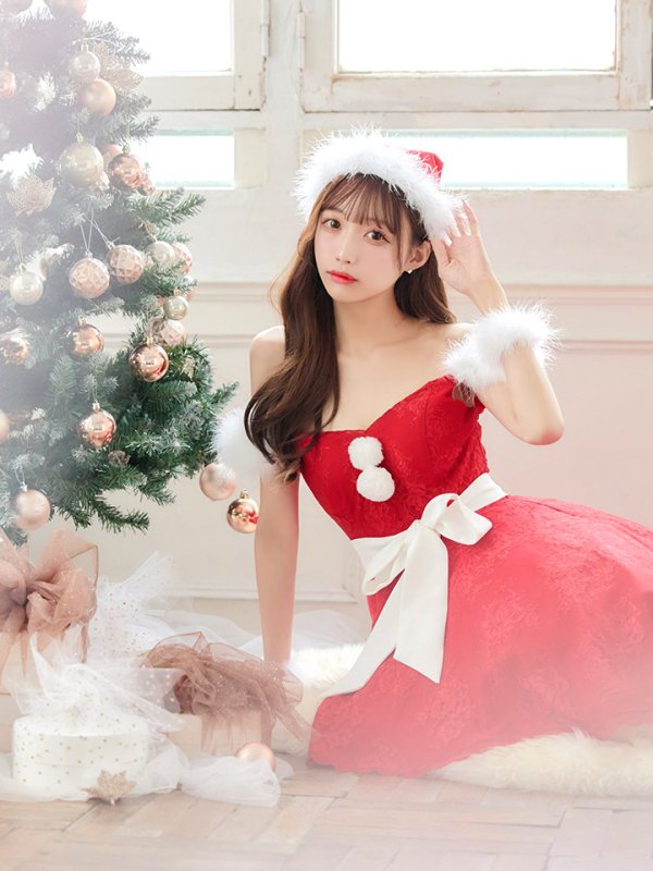 画像9: 【ノベルティ対象】【即日発送】総レース/ ファーショルダー/ ショートインロングフレアサンタ【sugar nine サンタコス 5点セット】【S-Lサイズ/2カラー】[YMT]