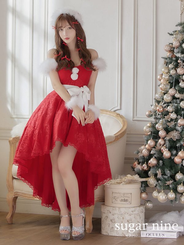 画像3: 【ノベルティ対象】【即日発送】総レース/ ファーショルダー/ ショートインロングフレアサンタ【sugar nine サンタコス 5点セット】【S-Lサイズ/2カラー】[YMT]