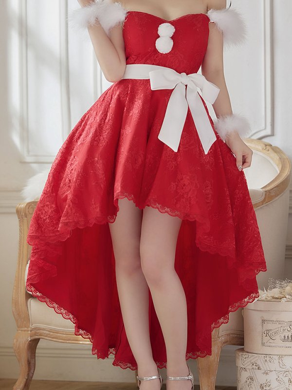 画像4: 【ノベルティ対象】【即日発送】総レース/ ファーショルダー/ ショートインロングフレアサンタ【sugar nine サンタコス 5点セット】【S-Lサイズ/2カラー】[YMT]