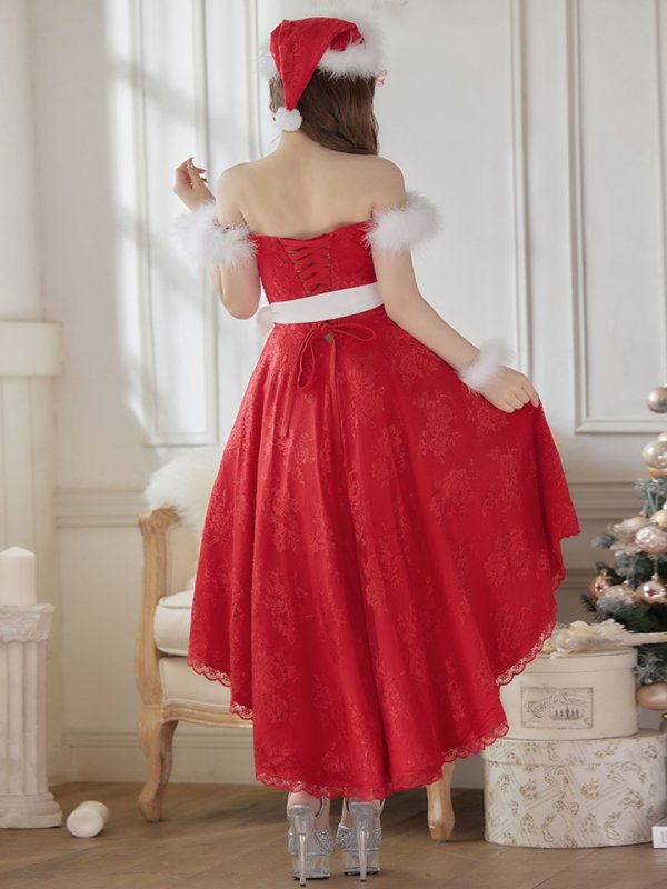 画像6: 【ノベルティ対象】【即日発送】総レース/ ファーショルダー/ ショートインロングフレアサンタ【sugar nine サンタコス 5点セット】【S-Lサイズ/2カラー】[YMT]