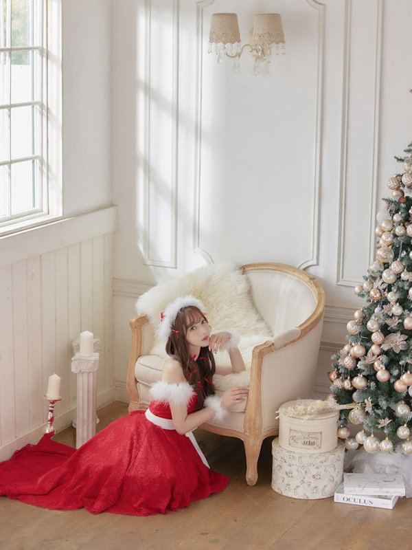 画像8: 【ノベルティ対象】【即日発送】総レース/ ファーショルダー/ ショートインロングフレアサンタ【sugar nine サンタコス 5点セット】【S-Lサイズ/2カラー】[YMT]