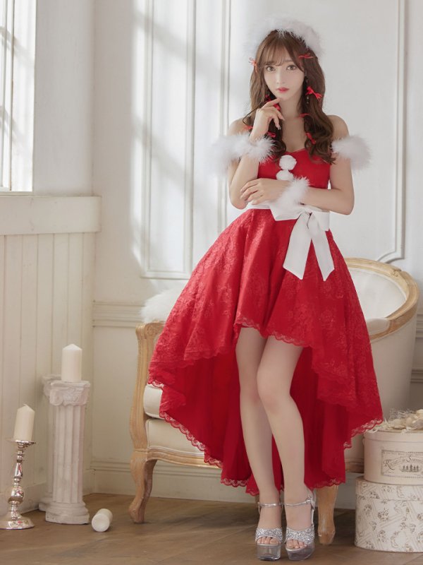 画像9: 【ノベルティ対象】【即日発送】総レース/ ファーショルダー/ ショートインロングフレアサンタ【sugar nine サンタコス 5点セット】【S-Lサイズ/2カラー】[YMT]