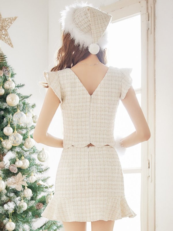 画像23: 【ノベルティ対象】【即日発送】ツイード/ セットアップ/ マーメイドフレアミニドレスサンタ【サンタコス 5点セット】【XS-Mサイズ/4カラー】[YMT]