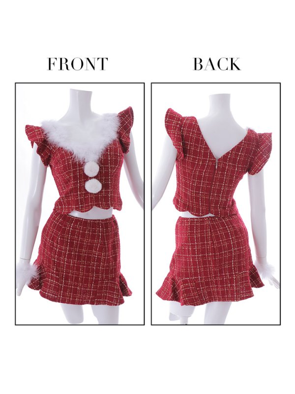 画像46: 【ノベルティ対象】【即日発送】ツイード/ セットアップ/ マーメイドフレアミニドレスサンタ【サンタコス 5点セット】【XS-Mサイズ/4カラー】[YMT]