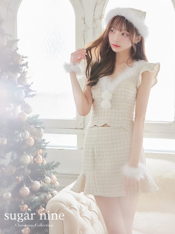 画像3: 【ノベルティ対象】【即日発送】ツイード/ セットアップ/ マーメイドフレアミニドレスサンタ【sugar nine サンタコス 5点セット】【XS-Mサイズ/4カラー】[YMT]
