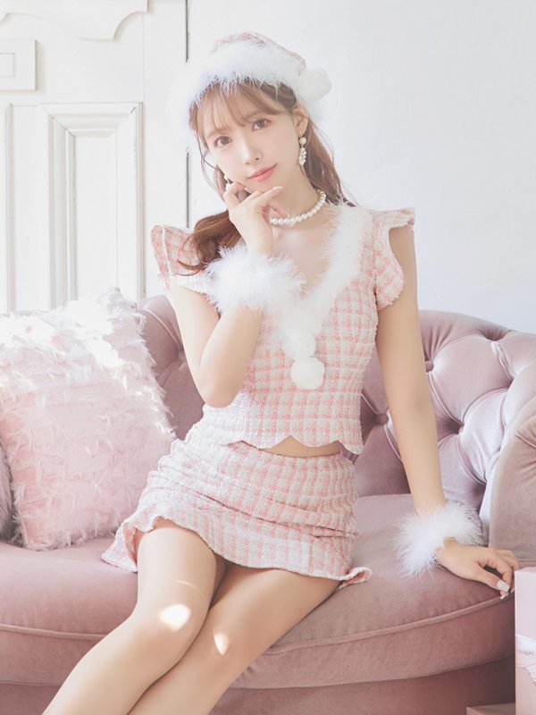 画像3: 【ノベルティ対象】【即日発送】ツイード/ セットアップ/ マーメイドフレアミニドレスサンタ【サンタコス 5点セット】【XS-Mサイズ/4カラー】[YMT]