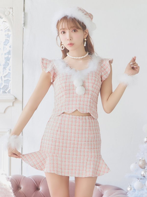 画像4: 【ノベルティ対象】【即日発送】ツイード/ セットアップ/ マーメイドフレアミニドレスサンタ【サンタコス 5点セット】【XS-Mサイズ/4カラー】[YMT]