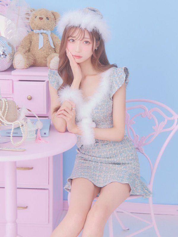 画像9: 【ノベルティ対象】【即日発送】ツイード/ セットアップ/ マーメイドフレアミニドレスサンタ【サンタコス 5点セット】【XS-Mサイズ/4カラー】[YMT]