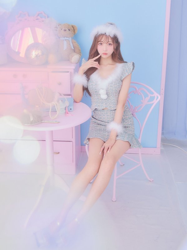 画像12: 【ノベルティ対象】【即日発送】ツイード/ セットアップ/ マーメイドフレアミニドレスサンタ【サンタコス 5点セット】【XS-Mサイズ/4カラー】[YMT]