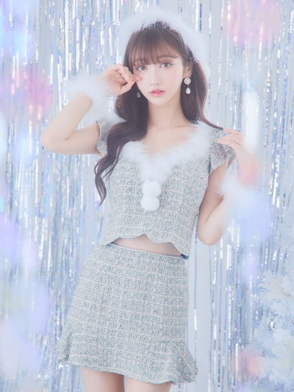 画像30: 【ノベルティ対象】【即日発送】ツイード/ セットアップ/ マーメイドフレアミニドレスサンタ【サンタコス 5点セット】【XS-Mサイズ/4カラー】[YMT]