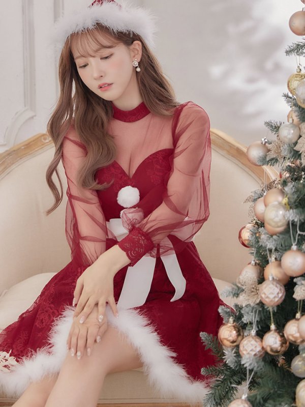 画像8: 【即日発送！】総レースチュールロングスリーブハイネックサンタ【sugar nine サンタコス 4点セット】【XS-XLサイズ/1カラー】[YMT]