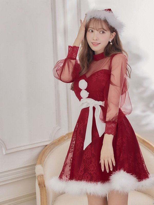 画像9: 【即日発送！】総レースチュールロングスリーブハイネックサンタ【sugar nine サンタコス 4点セット】【XS-XLサイズ/1カラー】[YMT]