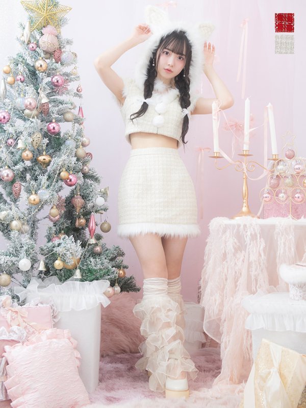 画像3: 【即日発送！】【サンタコス 5点セット】【XS-XLサイズ/2カラー】ツイードチェックバニーサンタコスプレ[OF04]