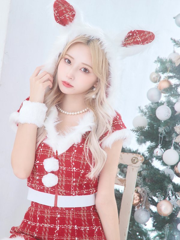 画像29: 【即日発送！】【サンタコス5点セット】【XS-XLサイズ/2カラー】ツイードチェックバニーサンタコスプレ[YMT]