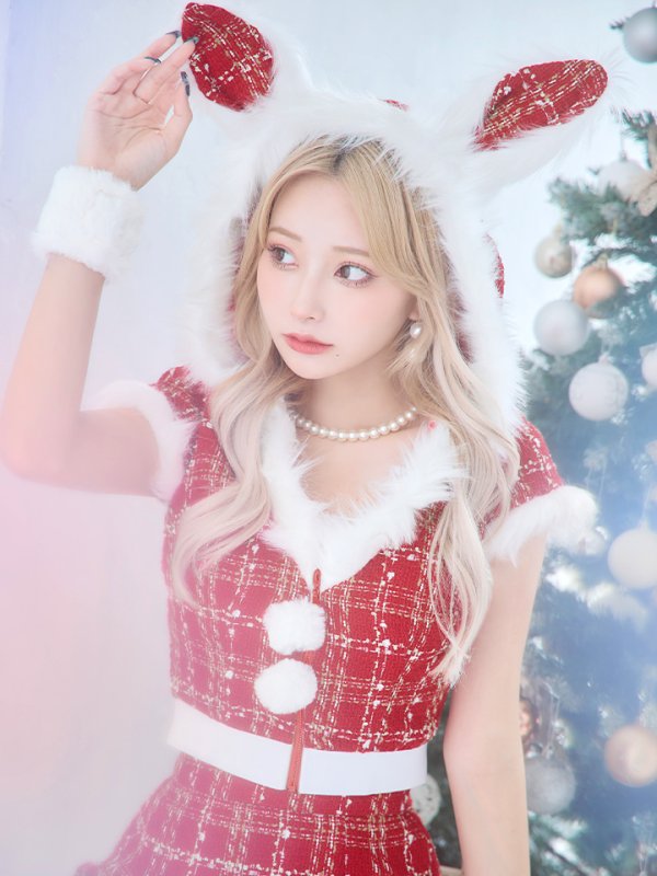 画像30: 【即日発送！】【サンタコス5点セット】【XS-XLサイズ/2カラー】ツイードチェックバニーサンタコスプレ[YMT]