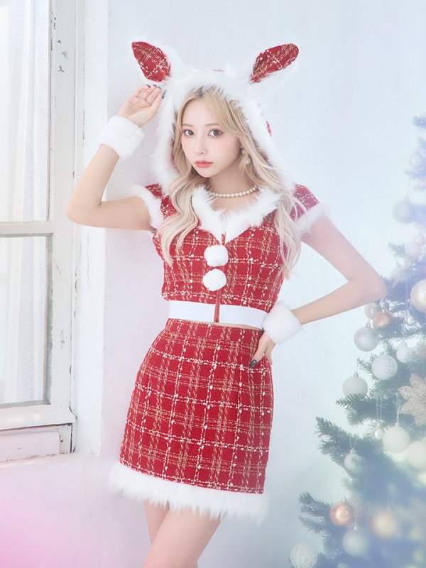 画像34: 【即日発送！】【サンタコス 5点セット】【XS-XLサイズ/2カラー】ツイードチェックバニーサンタコスプレ[YMT]
