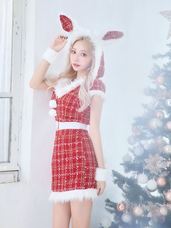 画像32: 【即日発送！】【サンタコス5点セット】【XS-XLサイズ/2カラー】ツイードチェックバニーサンタコスプレ[YMT]