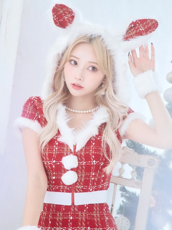 画像36: 【即日発送！】【サンタコス5点セット】【XS-XLサイズ/2カラー】ツイードチェックバニーサンタコスプレ[YMT]