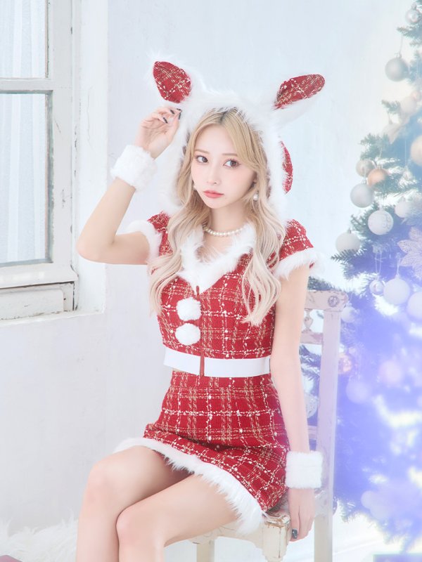 画像32: 【即日発送！】【サンタコス 5点セット】【XS-XLサイズ/2カラー】ツイードチェックバニーサンタコスプレ[YMT]