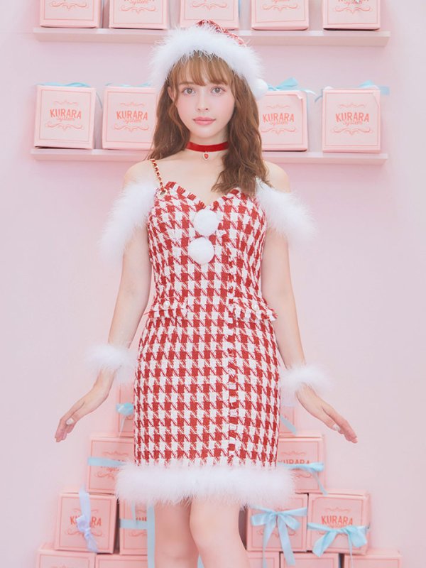 画像4: SALE!【サンタコス5点セット】【S-XLサイズ/1カラー】千鳥柄ツイードキャミドレスサンタコスプレ[OF04]