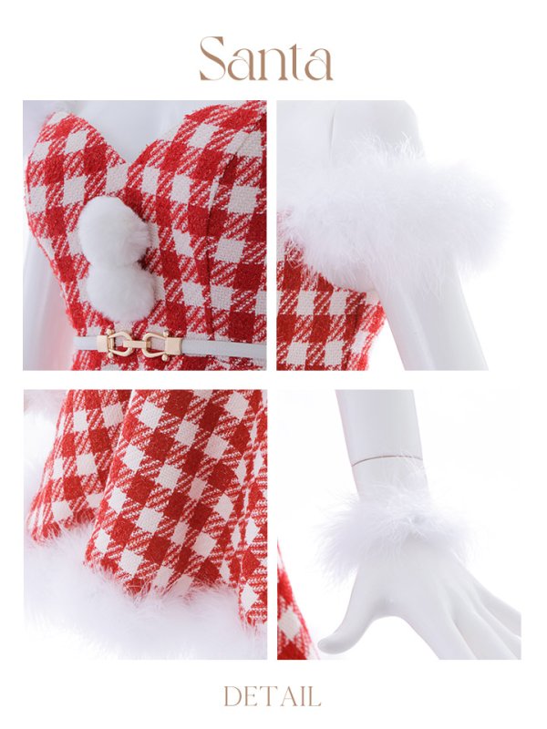 画像40: SALE!【サンタコス 5点セット】【XS-Lサイズ/1カラー】ギンガムチェック フレアワンピースサンタコスプレ[YMT]