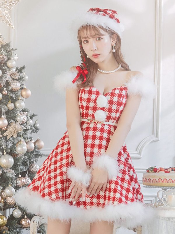 画像20: SALE!【サンタコス 5点セット】【XS-Lサイズ/1カラー】ギンガムチェック フレアワンピースサンタコスプレ[YMT]