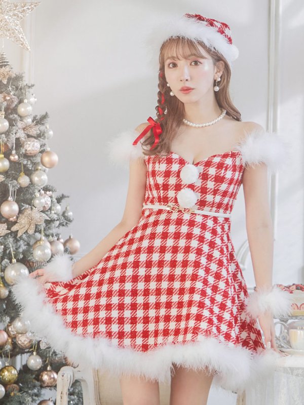 画像21: SALE!【サンタコス 5点セット】【XS-Lサイズ/1カラー】ギンガムチェック フレアワンピースサンタコスプレ[YMT]
