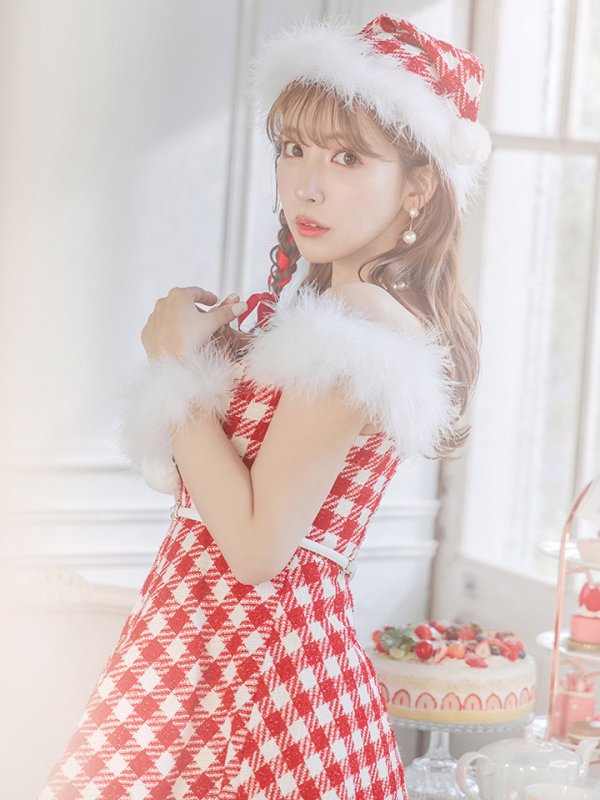 画像34: SALE!【サンタコス 5点セット】【XS-Lサイズ/1カラー】ギンガムチェック フレアワンピースサンタコスプレ[YMT]