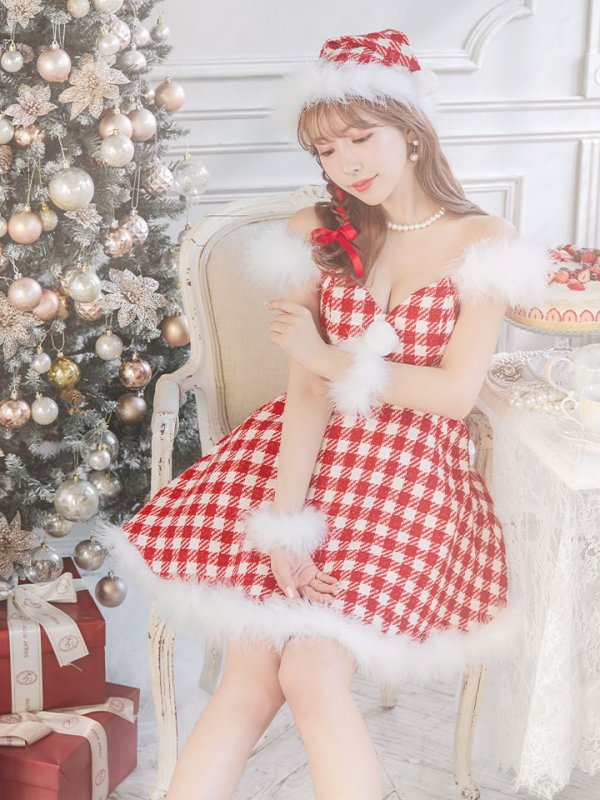 画像29: SALE!【サンタコス 5点セット】【XS-Lサイズ/1カラー】ギンガムチェック フレアワンピースサンタコスプレ[YMT]