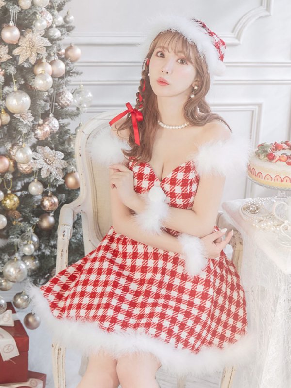 画像30: SALE!【サンタコス 5点セット】【XS-Lサイズ/1カラー】ギンガムチェック フレアワンピースサンタコスプレ[YMT]