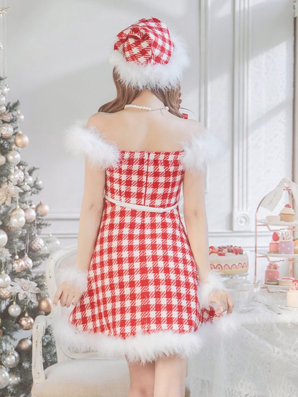 画像35: SALE!【サンタコス 5点セット】【XS-Lサイズ/1カラー】ギンガムチェック フレアワンピースサンタコスプレ[YMT]