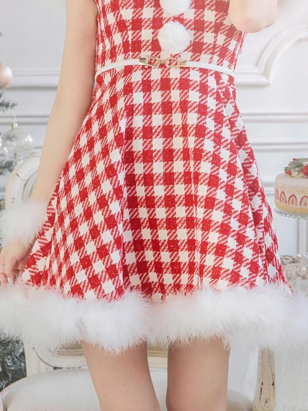 画像37: SALE!【サンタコス 5点セット】【XS-Lサイズ/1カラー】ギンガムチェック フレアワンピースサンタコスプレ[YMT]