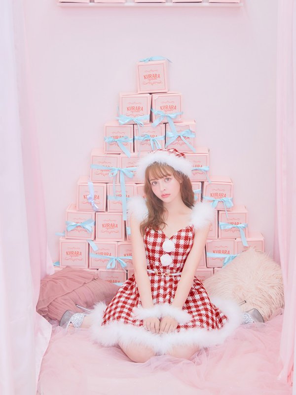 画像6: SALE!【サンタコス 5点セット】【XS-Lサイズ/1カラー】ギンガムチェック フレアワンピースサンタコスプレ[YMT]