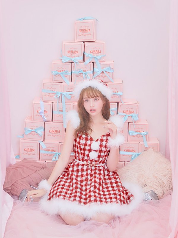 画像13: SALE!【サンタコス 5点セット】【XS-Lサイズ/1カラー】ギンガムチェック フレアワンピースサンタコスプレ[YMT]