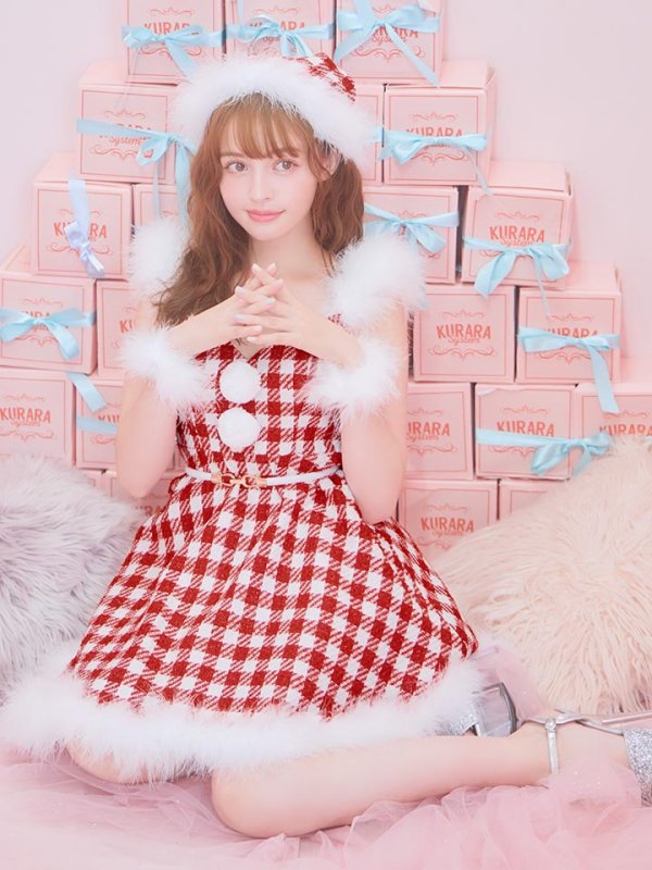 画像14: SALE!【サンタコス 5点セット】【XS-Lサイズ/1カラー】ギンガムチェック フレアワンピースサンタコスプレ[YMT]