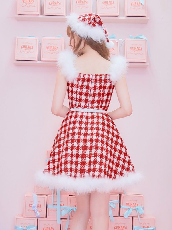 画像15: SALE!【サンタコス 5点セット】【XS-Lサイズ/1カラー】ギンガムチェック フレアワンピースサンタコスプレ[YMT]