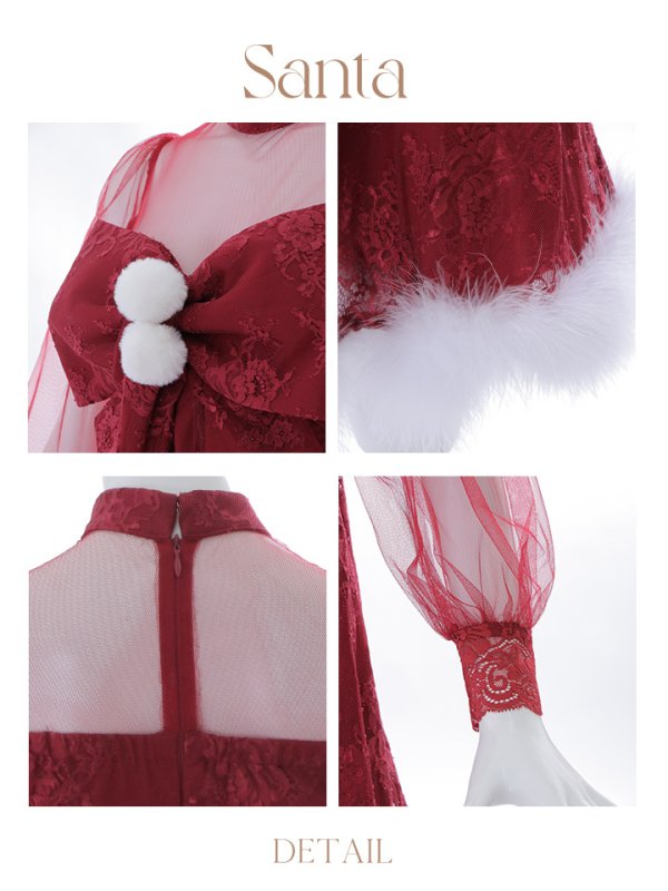 画像35: SALE!【サンタコス 3点セット】【S-XLサイズ/1カラー】チュールスリーブレースリボンサンタコスプレ[YMT]