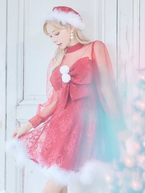 画像19: SALE!【サンタコス 3点セット】【S-XLサイズ/1カラー】チュールスリーブレースリボンサンタコスプレ[YMT]